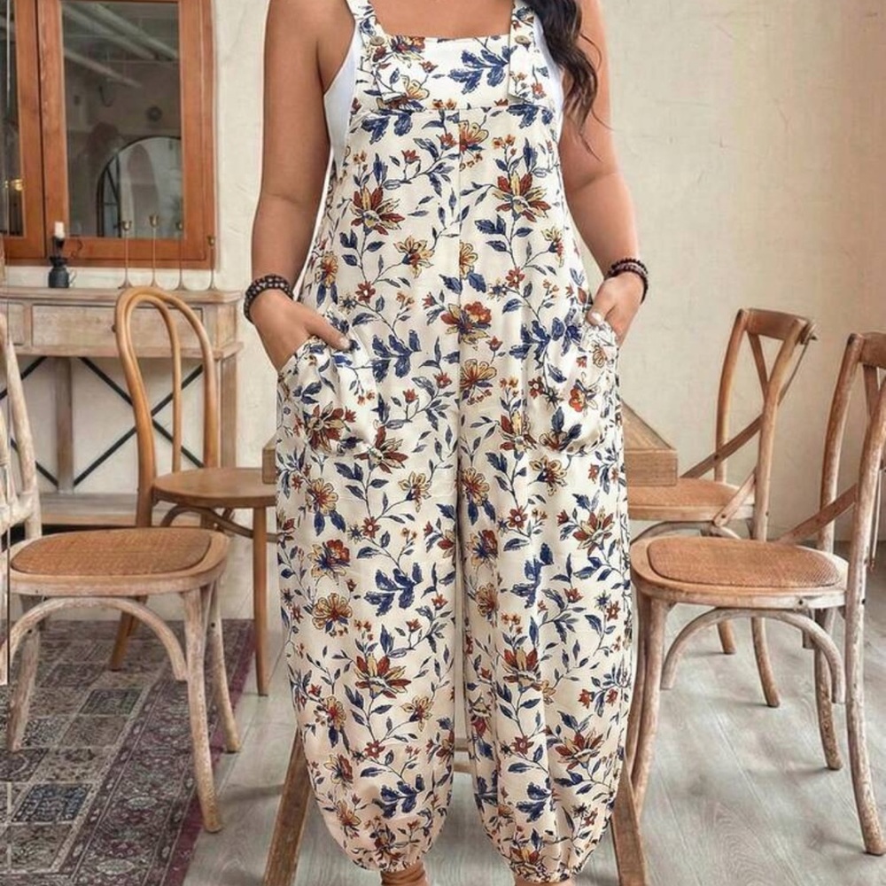 Floral Printed Cream Jumpsuit